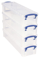 Really Useful Box 1.5 Litre Clear Plastic Storage Container 4x Pack with Clip Handles