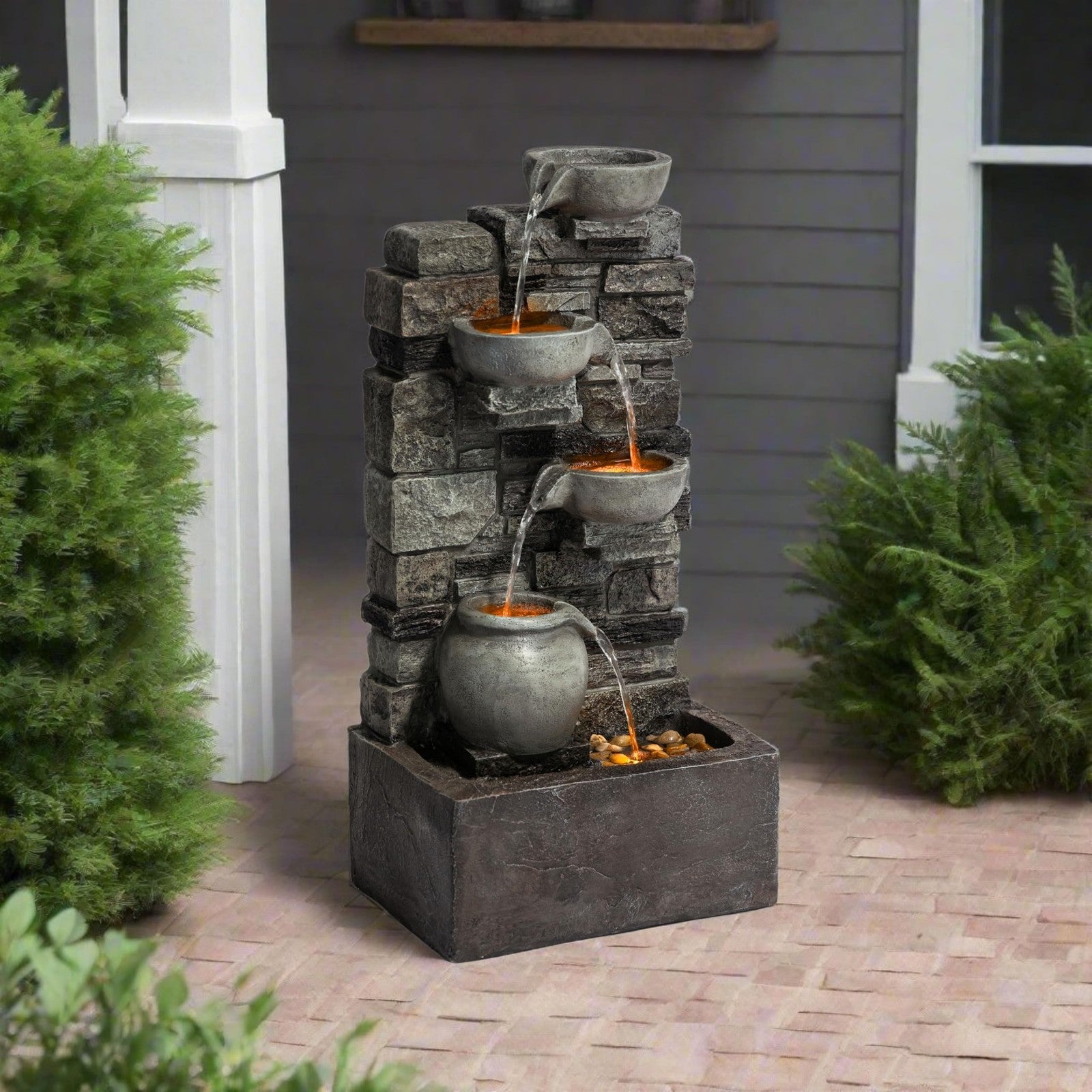 Teamson Home 72.3cm Outdoor 4-Tier Cascading Water Fountain LED Lights Gray