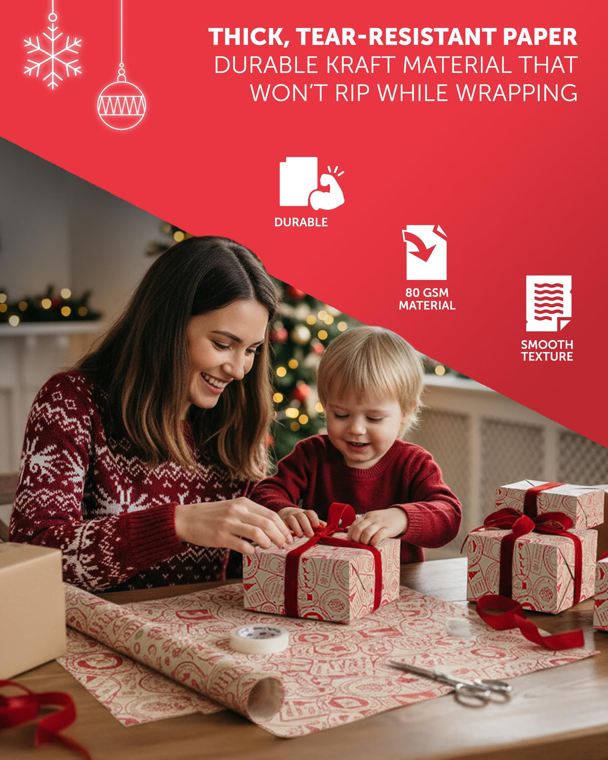 Kraft & Co Christmas Wrapping Paper 12 Sheets with Tags & Twine