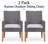 Modern Outdoor Florida Rattan Dining Chair Set of 2 in Dark Grey with Wooden Legs