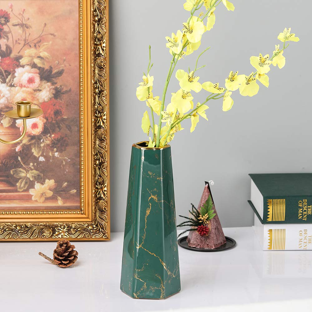 10inch Green Gold Marble Ceramic Flower Vase Home Decor
