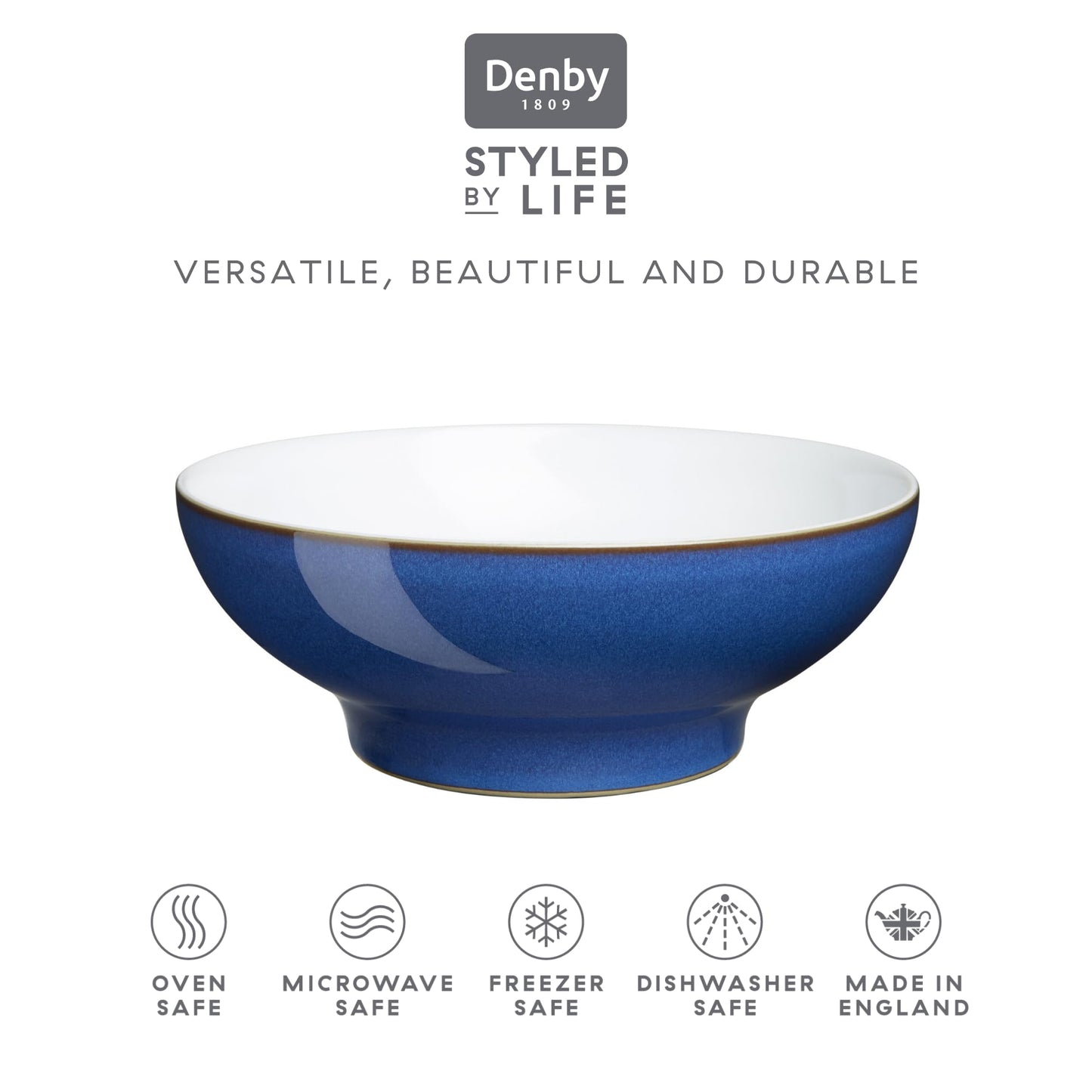 Denby Imperial Blue Serving Bowl 1.9L 23.5cm Ceramic Stoneware